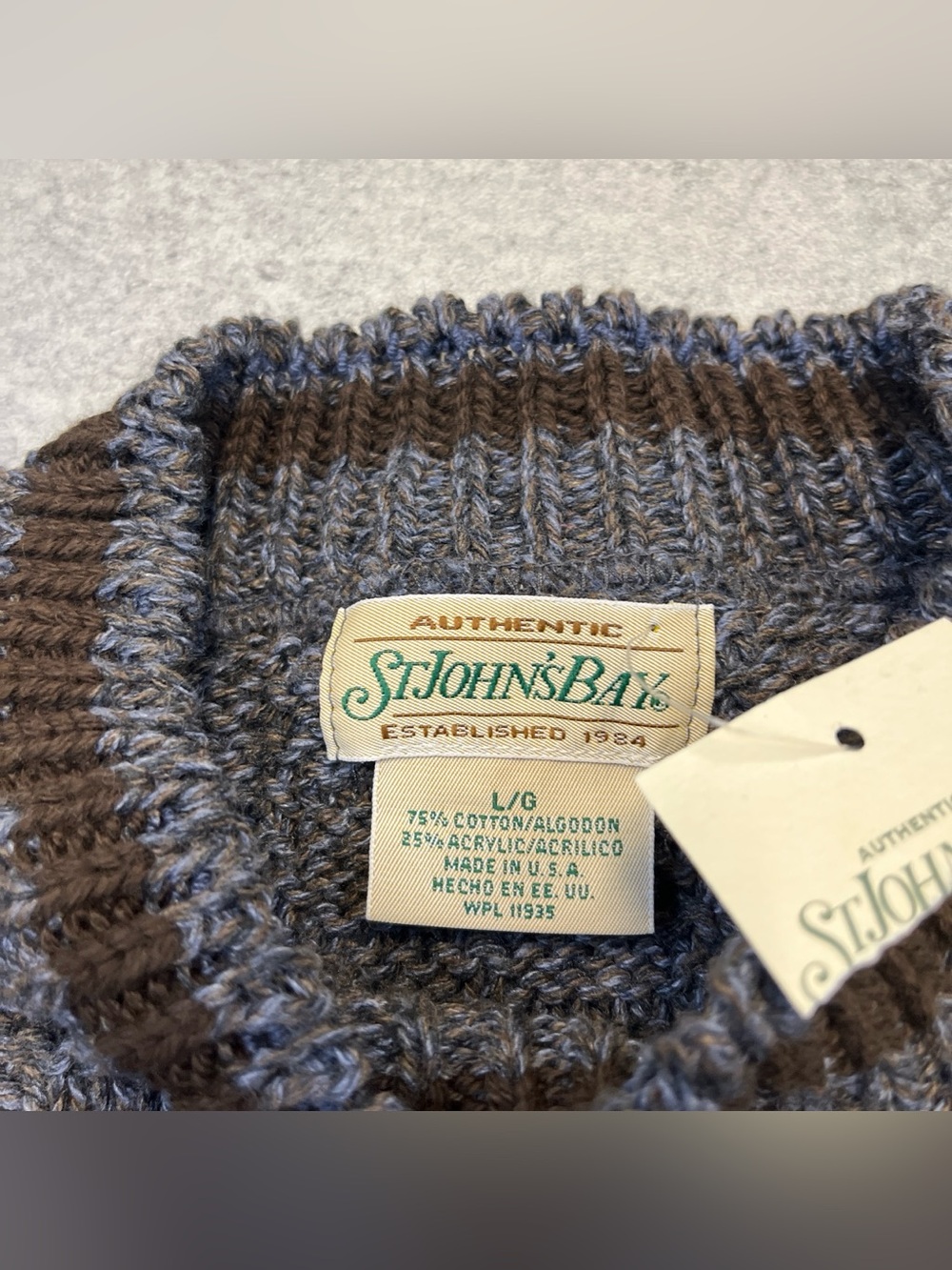 vintage 90’s St. John’s Bay brown blue blend cotton knit nature sweater - Picture 3 of 8
